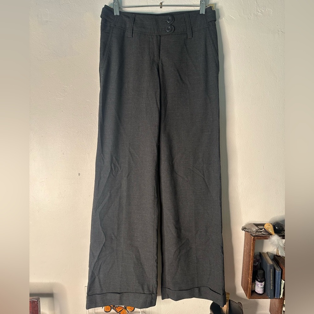 Vintage Early 2000s Grey H&M Very Low Waist Wide Leg Trousers Size 4